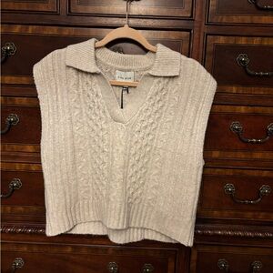 Women's Beige Cable Knit Sweater Vest